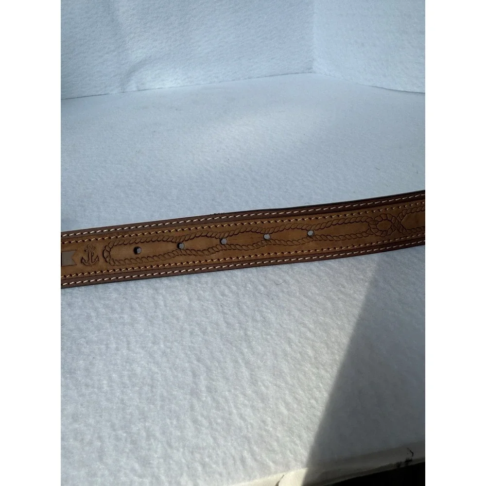 Cappelletti Italian Leather Nautical Flags‎ Belt Sz 44 Vera Pelle Made In Italy